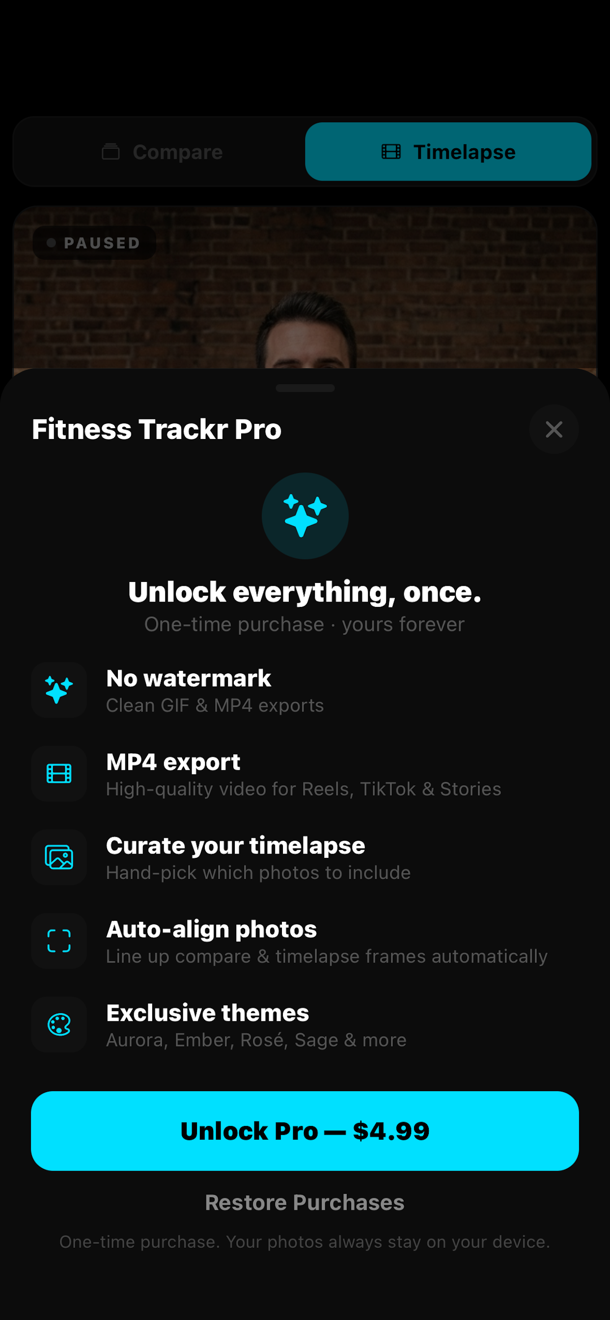 The Pro features screen